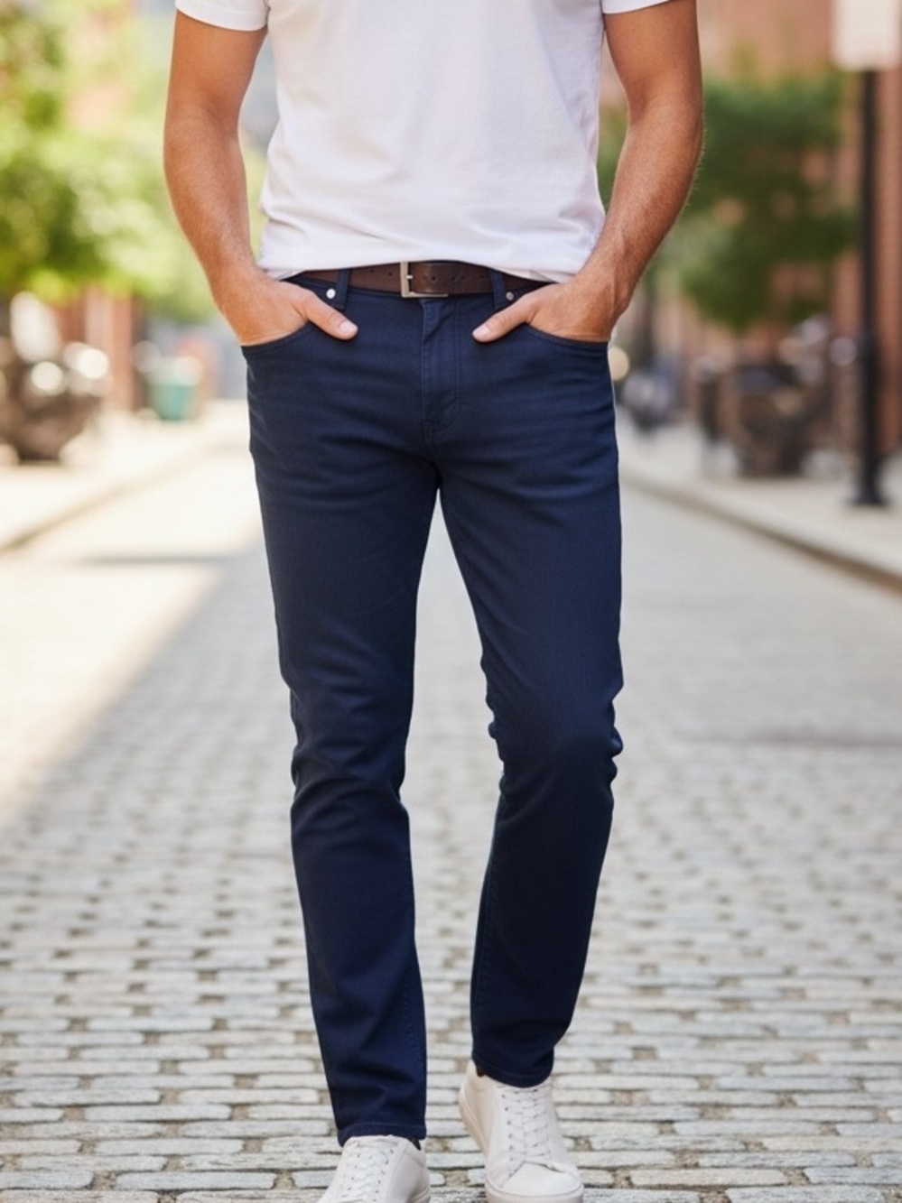 Bugatchi Navy “Preston” Stretch 5-pocket pant/jeans